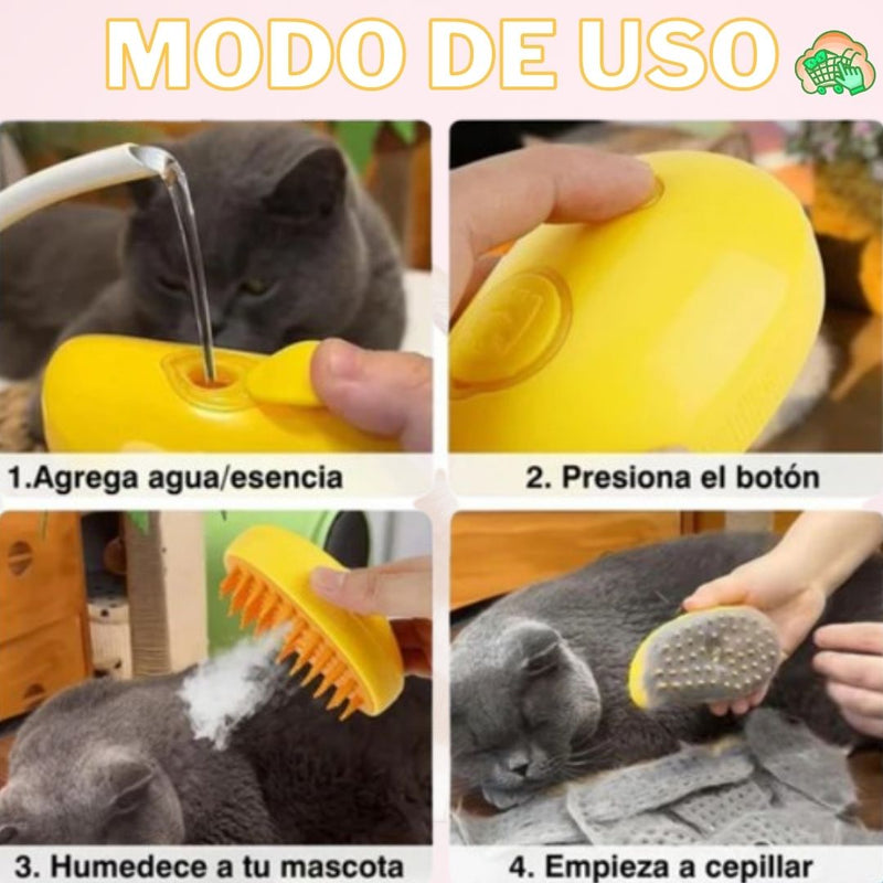 Cepillo Vaporizador Mascotas 3 en 1