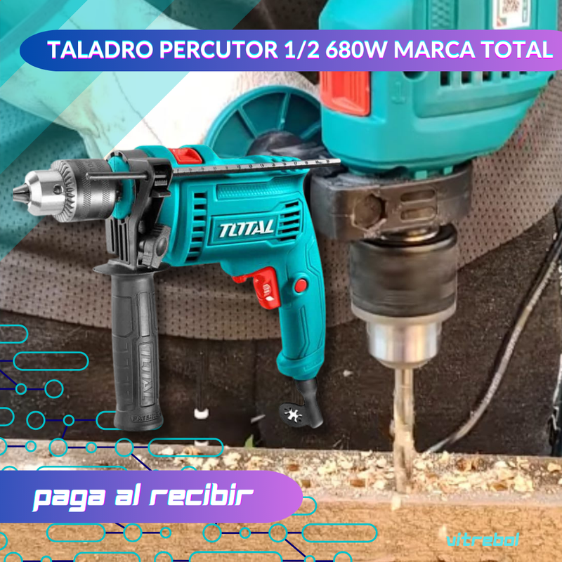 Taladro Percutor 1/2 de 680w de potencia marca Total.