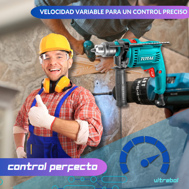 Taladro Percutor 1/2 de 680w de potencia marca Total.
