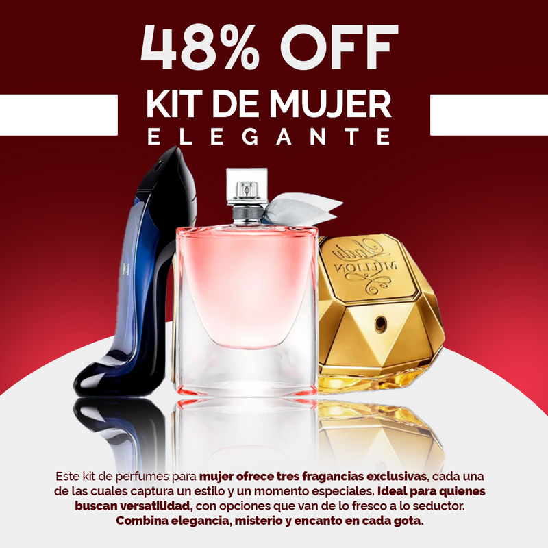 COLEÇÃO AURA FEMININA: 3 Perfumes (GoodGirl, La Vie Est Belle y Lady Million)